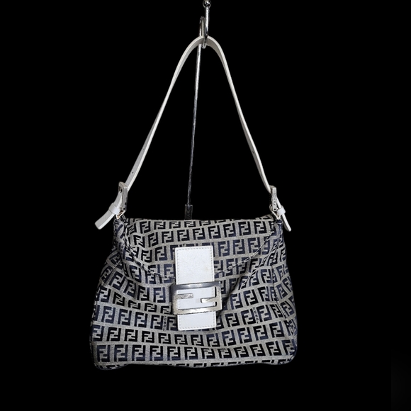 Fendi Handbags - Fendi Dark Blue Gray White Baguette Mama Shoulder Bag Purse